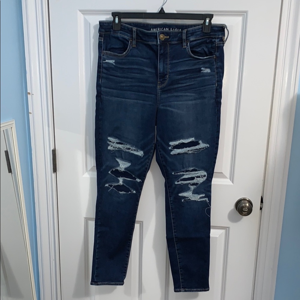 American Eagle Outfitters 16 Blue Skinny Jeans Distressed